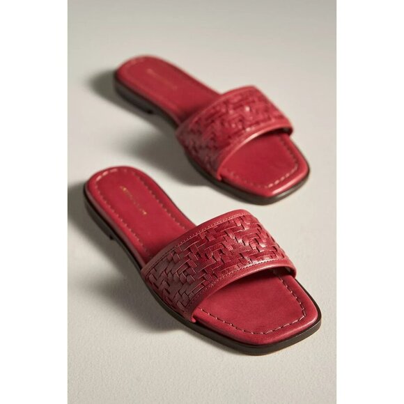 Anthropologie Woven Leather Slide Sandals Red 41 - Picture 1 of 3